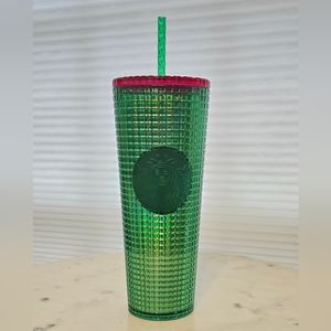 NWT Starbucks 2023 Iridescent Watermelon Green Pink Grid Tumbler 24oz Venti Cup
